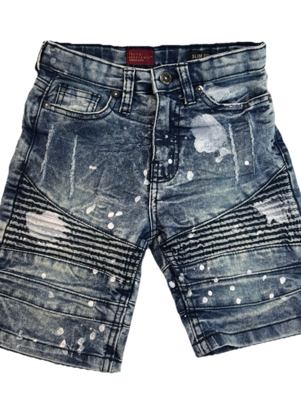 Truth Substance Boys Acid Wash Denim Biker Shorts Size 6 Slim Slim Fit Blue Jean